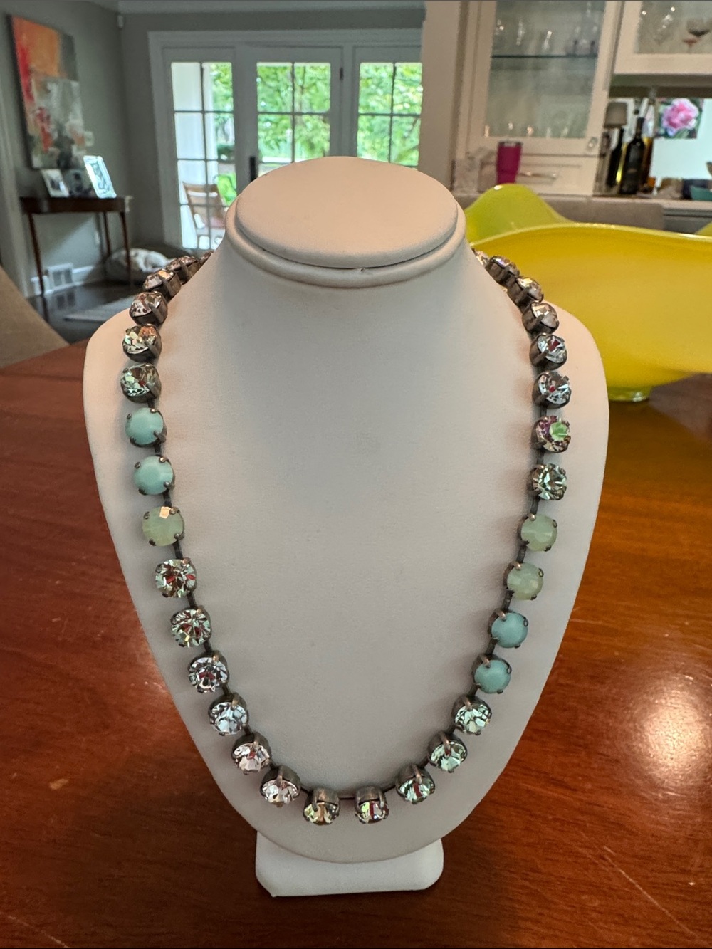Sabika Mint Green and pink Iridescent Crystal Necklace - Women Jewelry